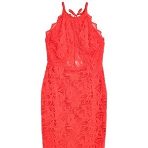 Short red open back lace dress